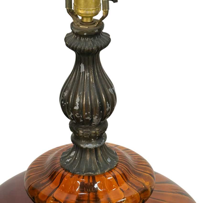 Large Amber Glass Mid Century Lamp, Hollywood Regency Vintage Lamp, Vintage Table Amber Lamp