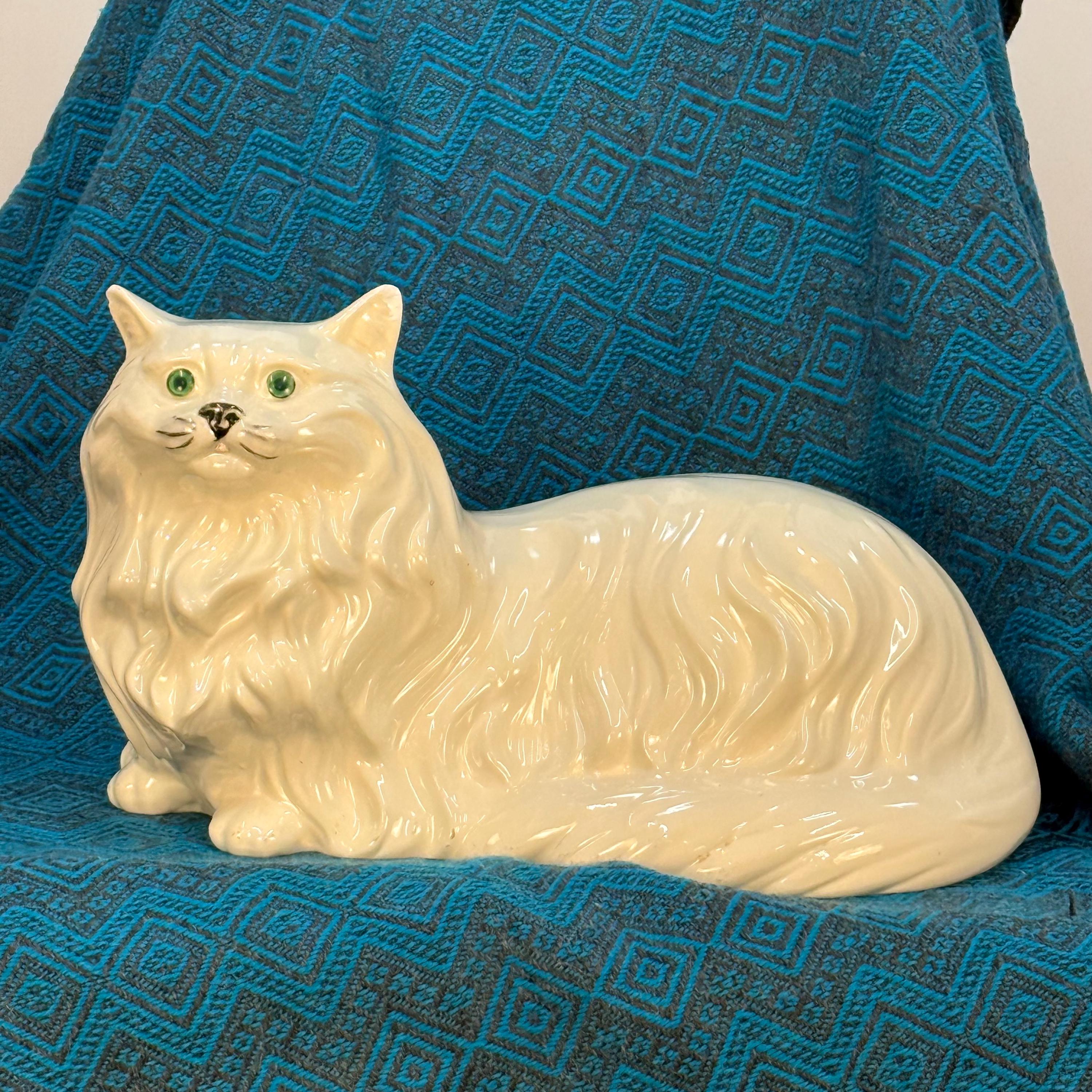 Life Size Vintage White Ceramic Cat