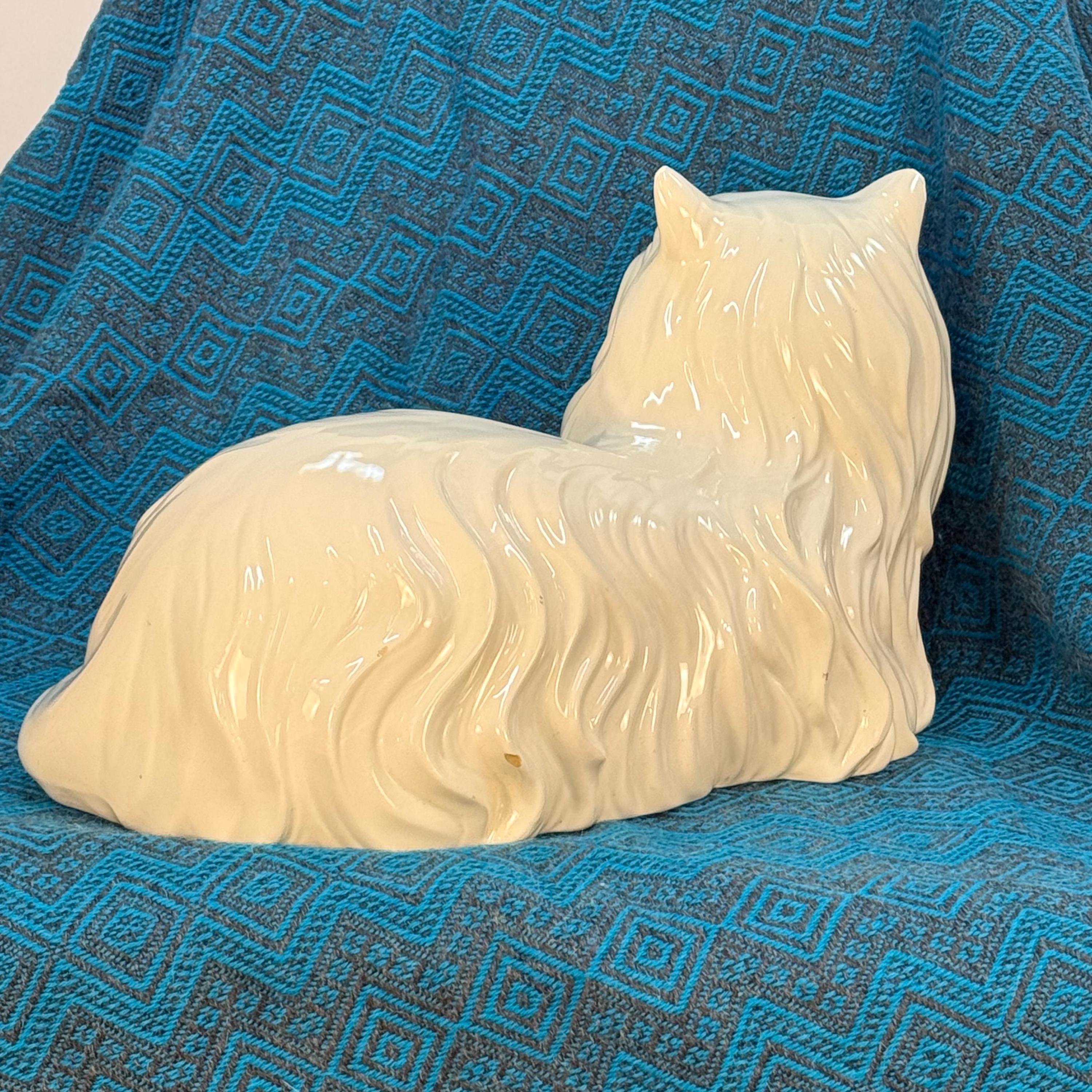 Life Size Vintage White Ceramic Cat