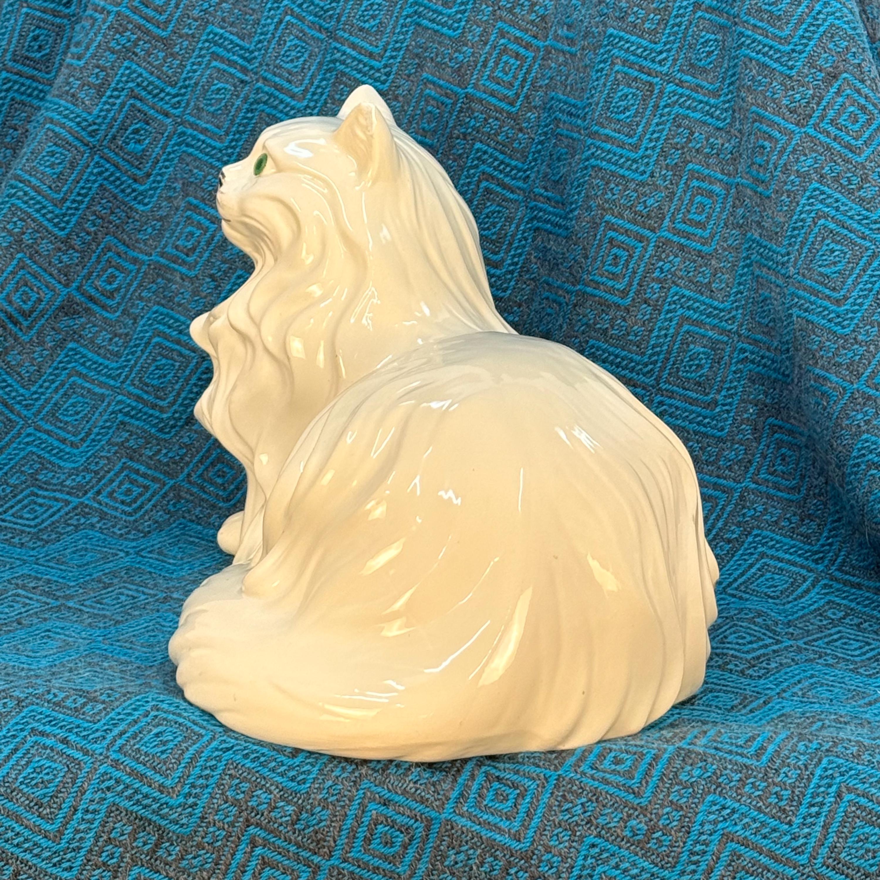 Life Size Vintage White Ceramic Cat