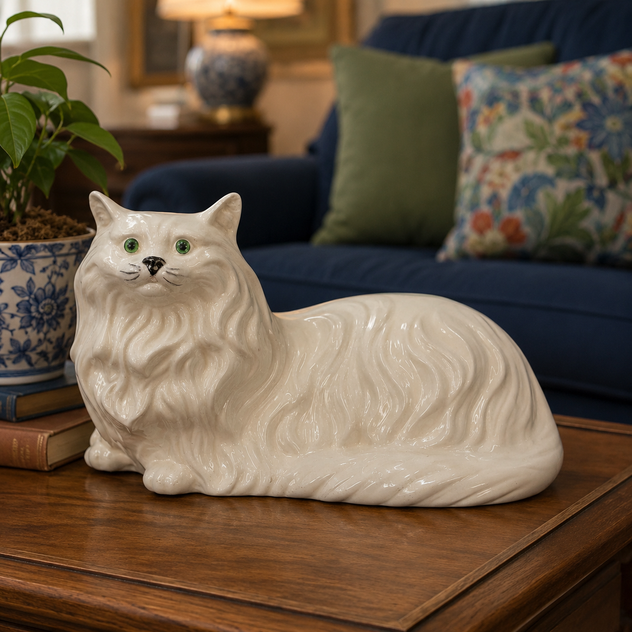 Life Size Vintage White Ceramic Cat