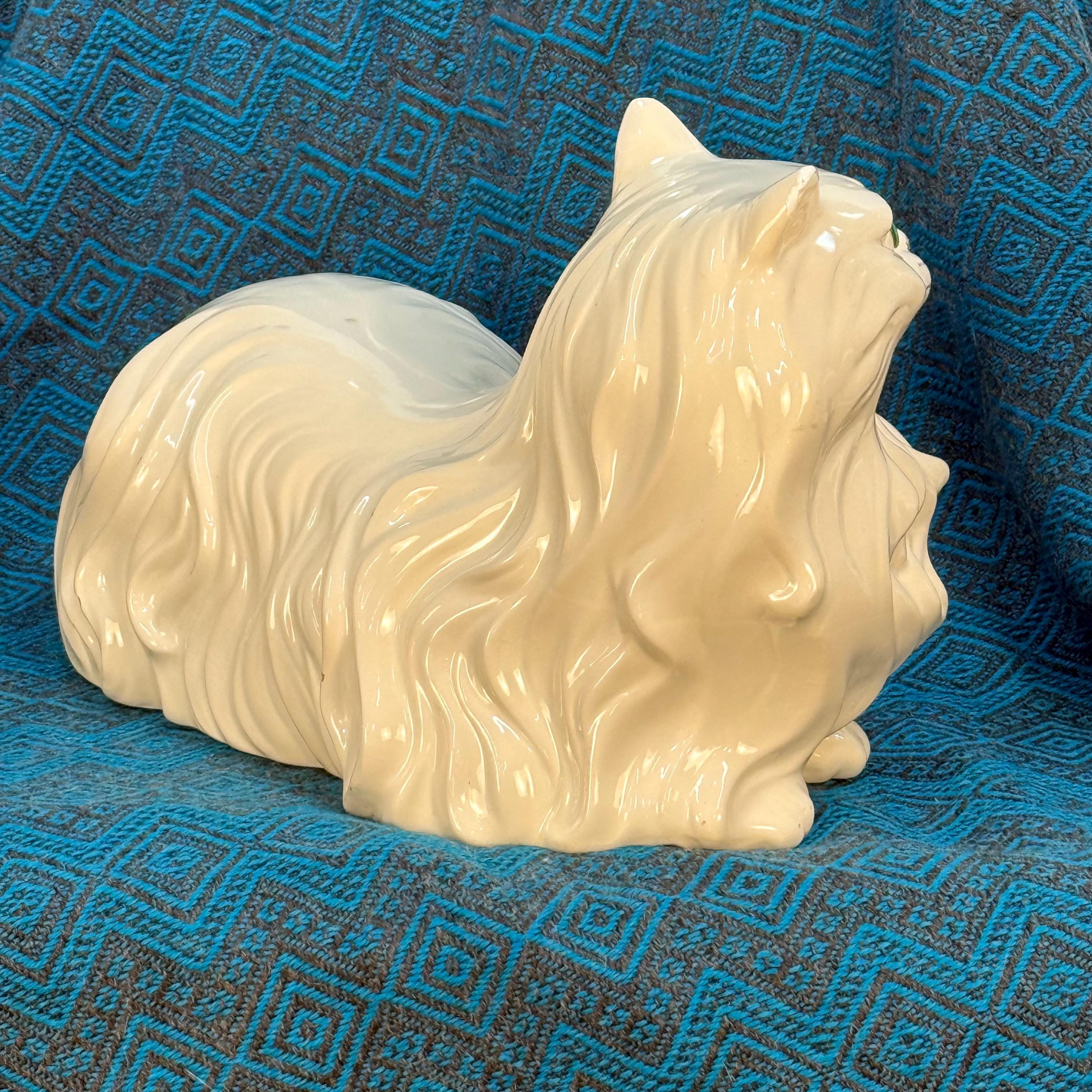 Life Size Vintage White Ceramic Cat
