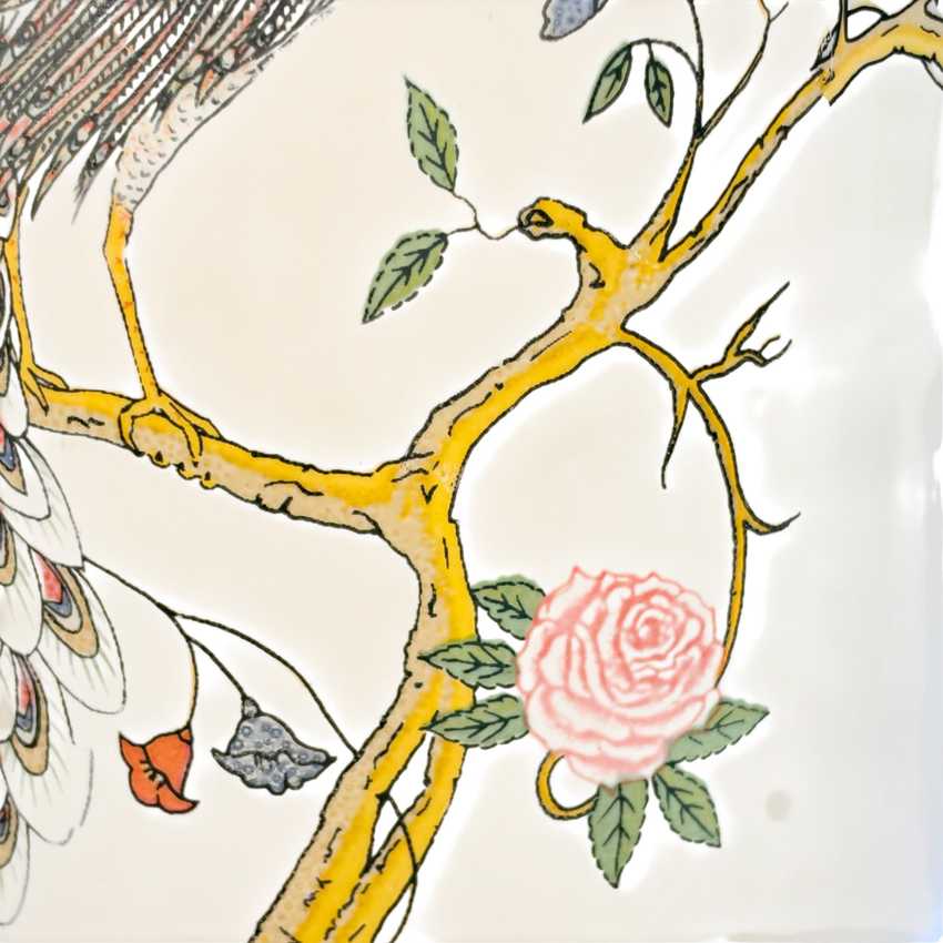 Vintage Yellow Peacock Ginger Jar Lamp, Chinoiserie Style Ceramic Table Lamp on Wood Base, 3 Way, 25.25” Tall