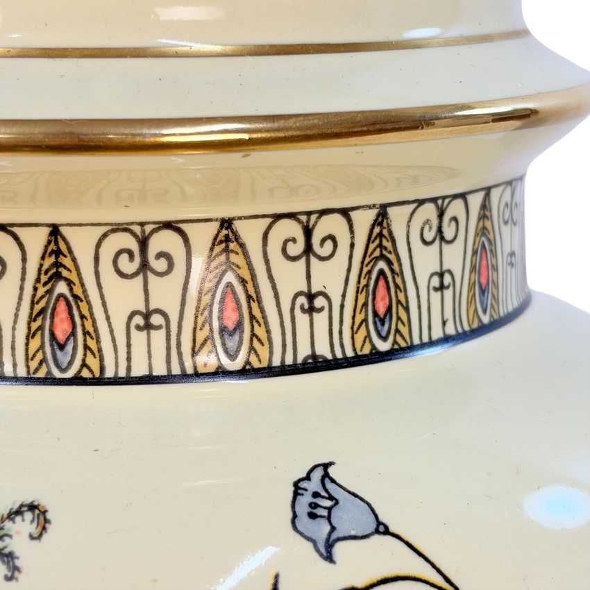 Vintage Yellow Peacock Ginger Jar Lamp, Chinoiserie Style Ceramic Table Lamp on Wood Base, 3 Way, 25.25” Tall