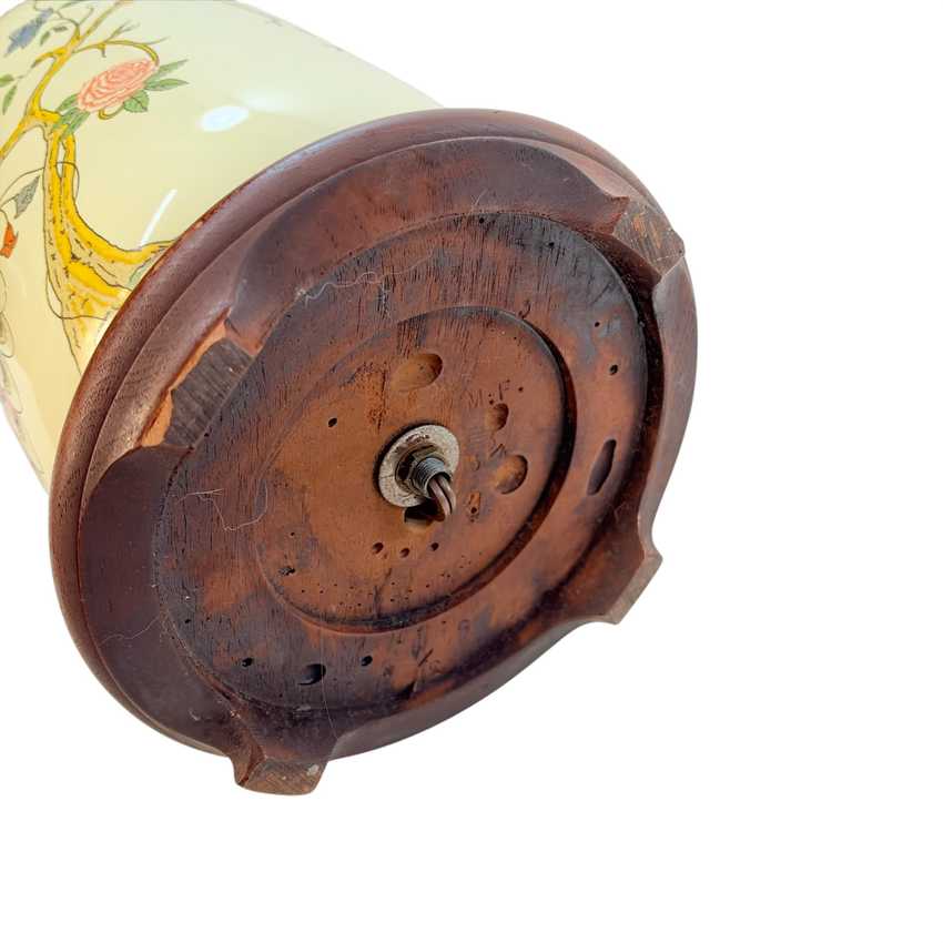 Vintage Yellow Peacock Ginger Jar Lamp, Chinoiserie Style Ceramic Table Lamp on Wood Base, 3 Way, 25.25” Tall