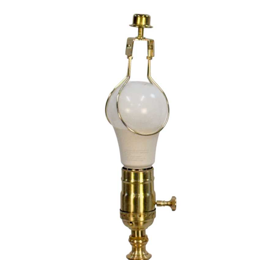 Handmade Light Blue Glass Table Lamp | Custom Painted Vintage Glass Lamp | Brass Accent Lighting