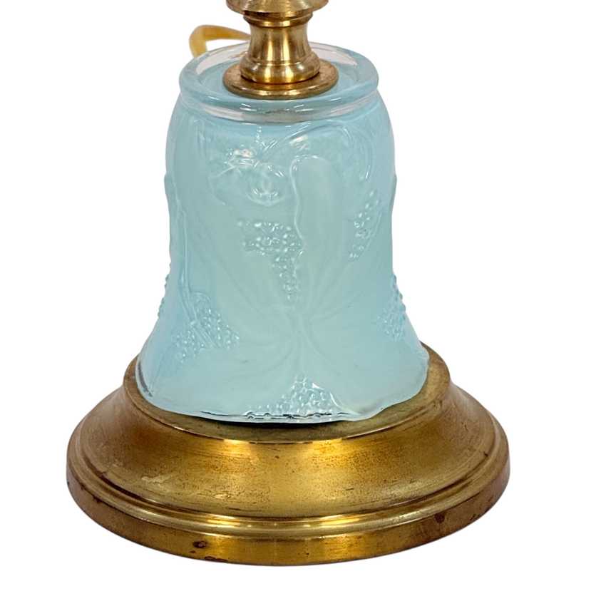 Handmade Light Blue Glass Table Lamp | Custom Painted Vintage Glass Lamp | Brass Accent Lighting