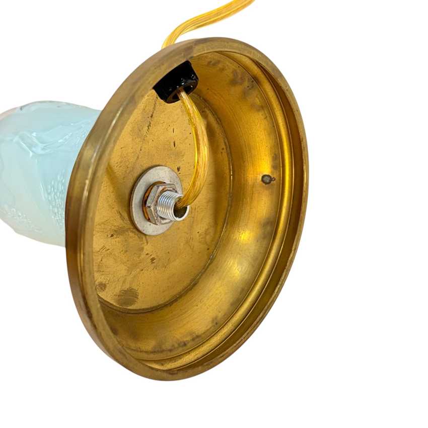 Handmade Light Blue Glass Table Lamp | Custom Painted Vintage Glass Lamp | Brass Accent Lighting