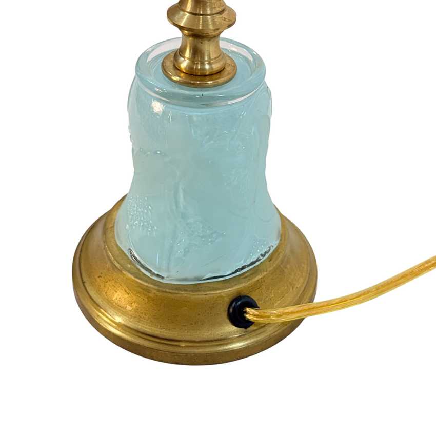 Handmade Light Blue Glass Table Lamp | Custom Painted Vintage Glass Lamp | Brass Accent Lighting