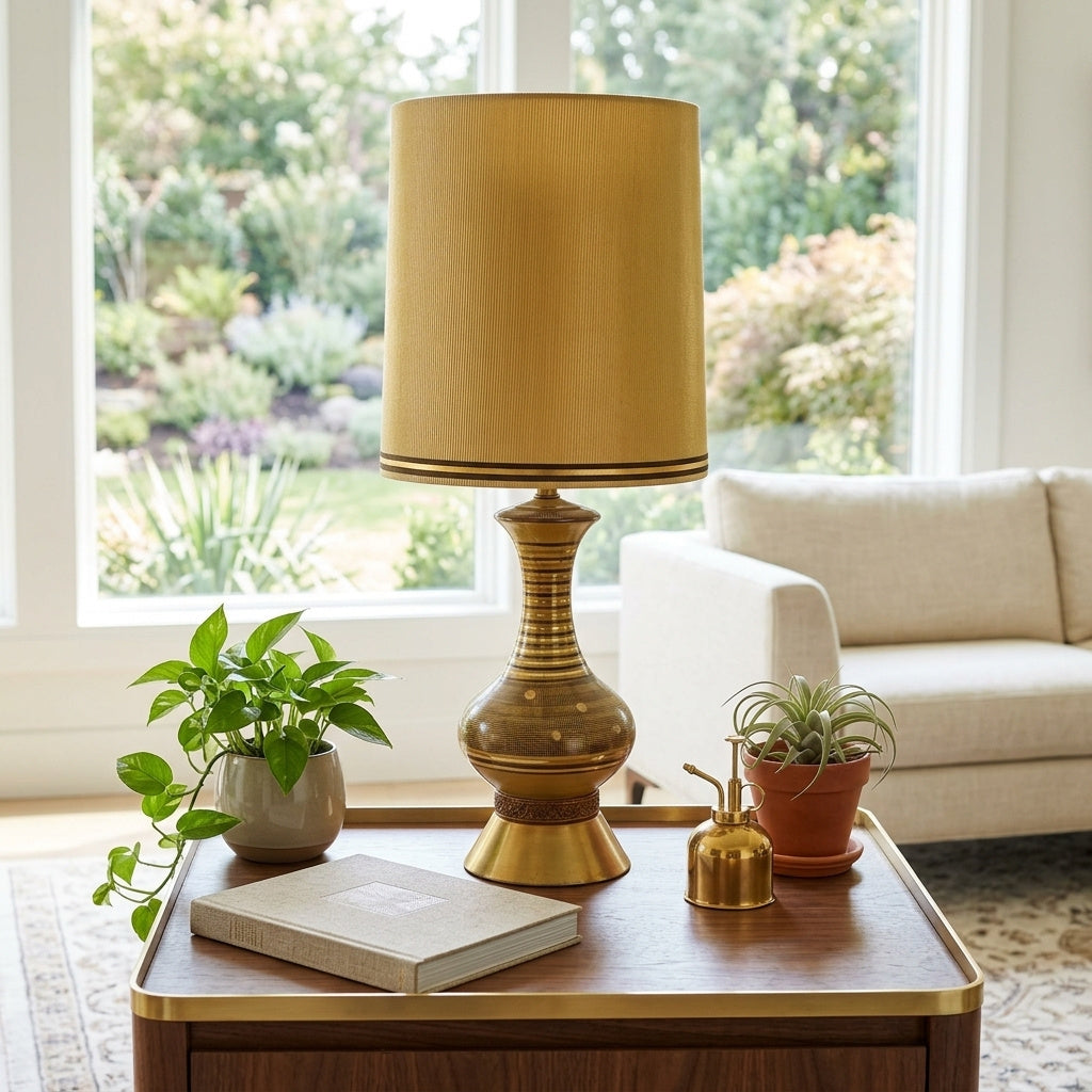 Vintage Gold Green Table Lamp, Elegant Mid Century Modern Lamp, Unique Retro Vintage Lamp