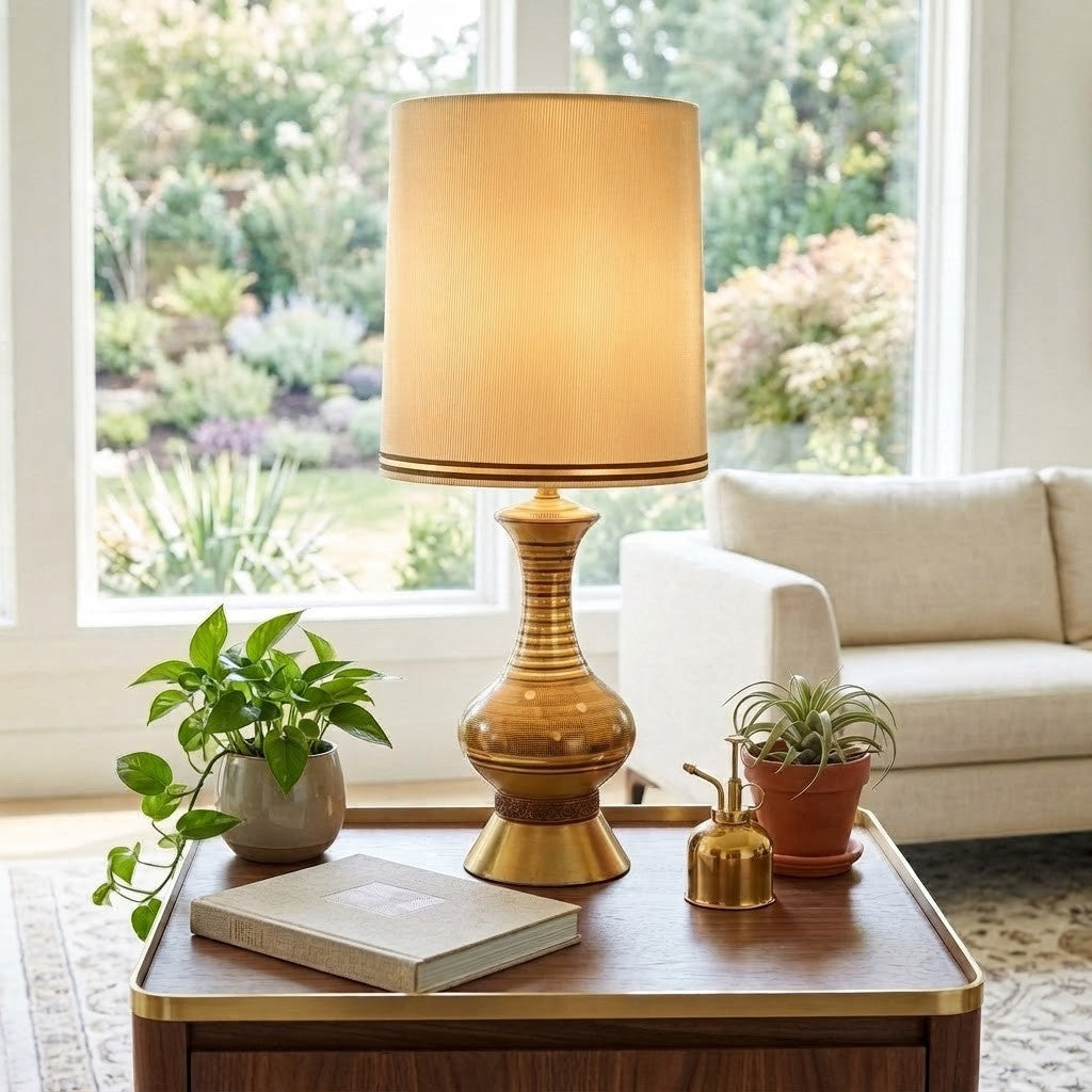Vintage Gold Green Table Lamp, Elegant Mid Century Modern Lamp, Unique Retro Vintage Lamp