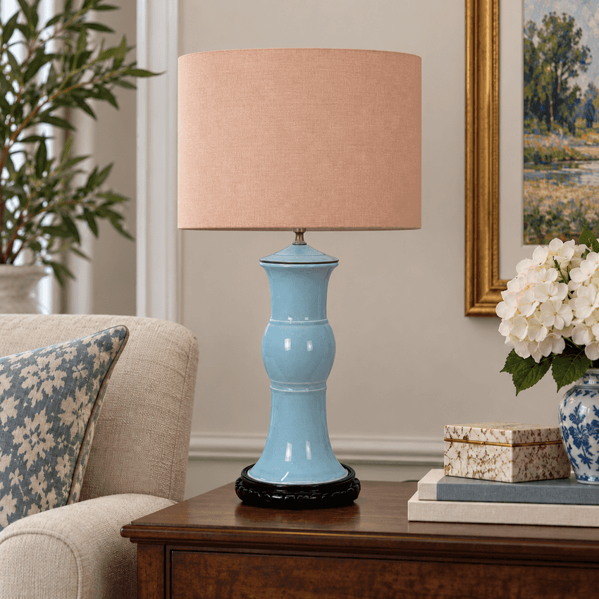 Light Pink Japanese Silk Drum Lampshade | Handmade Komon Fabric Shade | 6–16 Inch Sizes