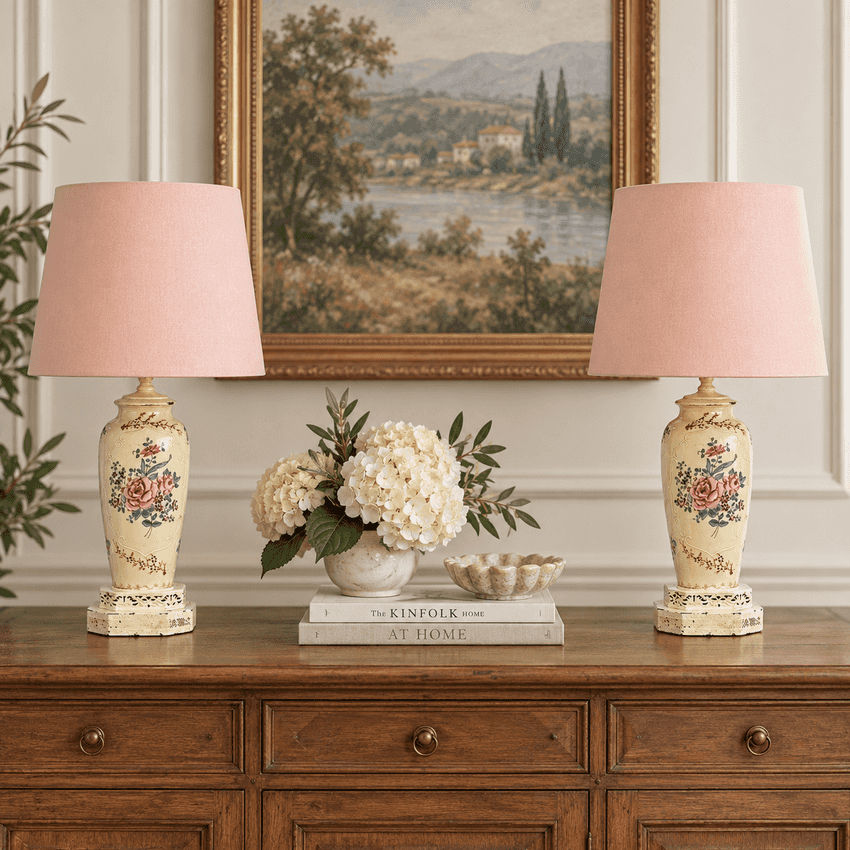 Light Pink Japanese Silk Empire Lampshade | Handmade Komon Fabric Shade | Small or Medium