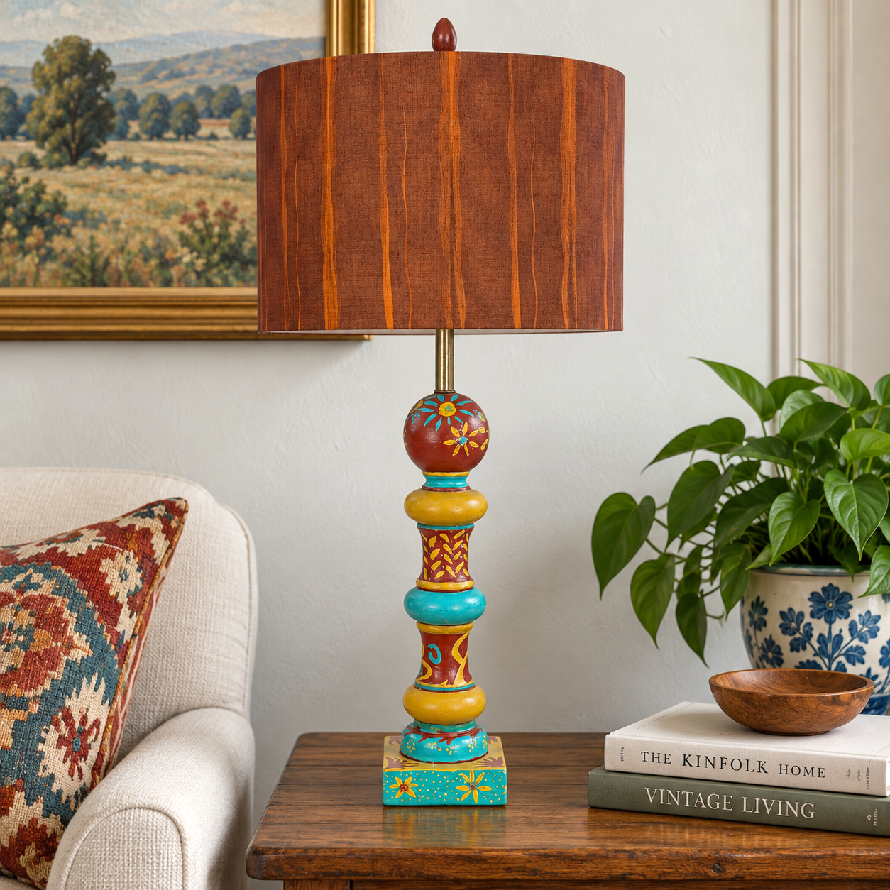Vintage Japanese Tsumugi Silk Drum Lampshade | Rust Orange Kimono Fabric Shade | Handmade Silk Lamp Shade | Custom Sizes