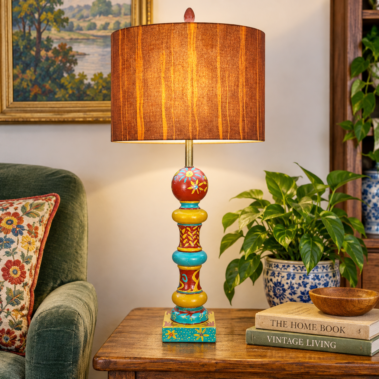 Vintage Japanese Tsumugi Silk Drum Lampshade | Rust Orange Kimono Fabric Shade | Handmade Silk Lamp Shade | Custom Sizes