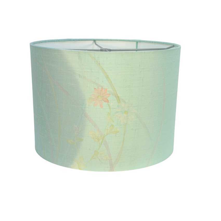Japanese Silk Drum Lampshade | Light Green Tsukesage Kimono Fabric Shade | Handmade Japanese Textile Lamp Shade | Custom Sizes