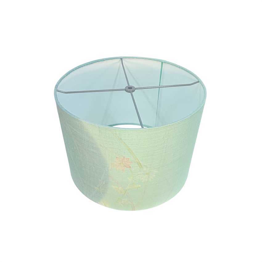 Japanese Silk Drum Lampshade | Light Green Tsukesage Kimono Fabric Shade | Handmade Japanese Textile Lamp Shade | Custom Sizes