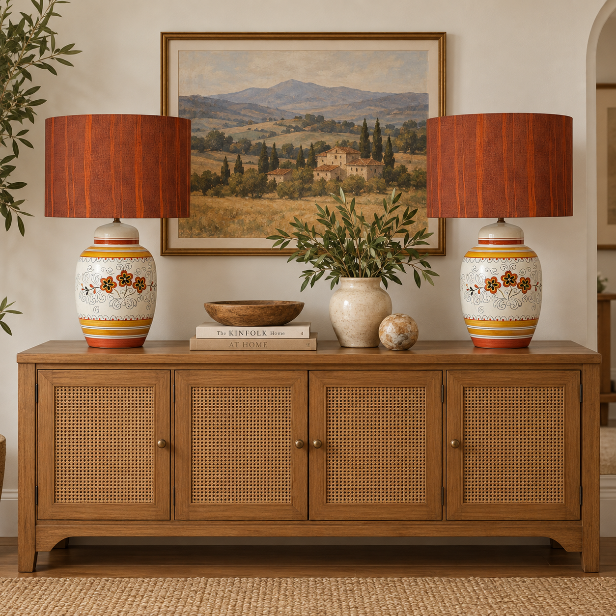 Vintage Japanese Tsumugi Silk Drum Lampshade | Rust Orange Kimono Fabric Shade | Handmade Silk Lamp Shade | Custom Sizes