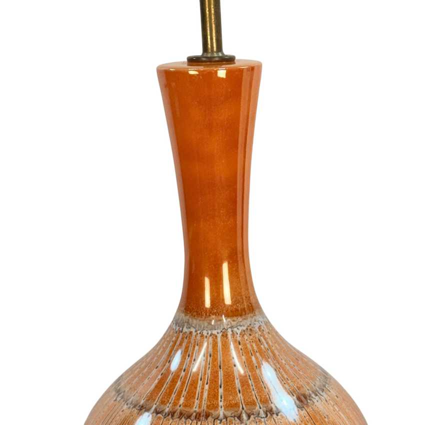 Vintage Orange Drip Glaze Table Lamp – Mid Century Ceramic Pottery Lamp – Brown White Glaze – 34.25”