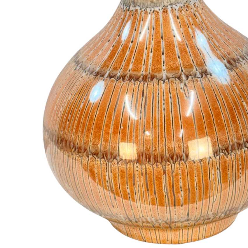 Vintage Orange Drip Glaze Table Lamp – Mid Century Ceramic Pottery Lamp – Brown White Glaze – 34.25”