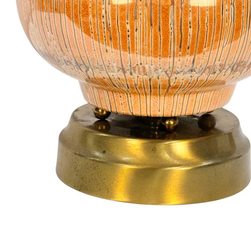 Vintage Orange Drip Glaze Table Lamp – Mid Century Ceramic Pottery Lamp – Brown White Glaze – 34.25”