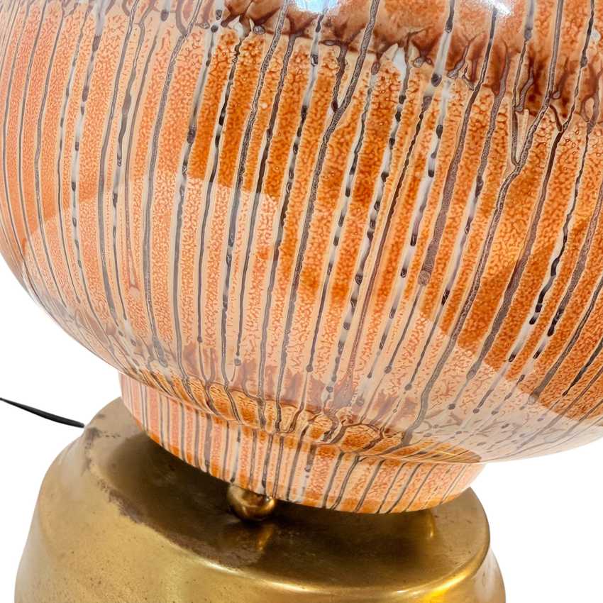 Vintage Orange Drip Glaze Table Lamp – Mid Century Ceramic Pottery Lamp – Brown White Glaze – 34.25”