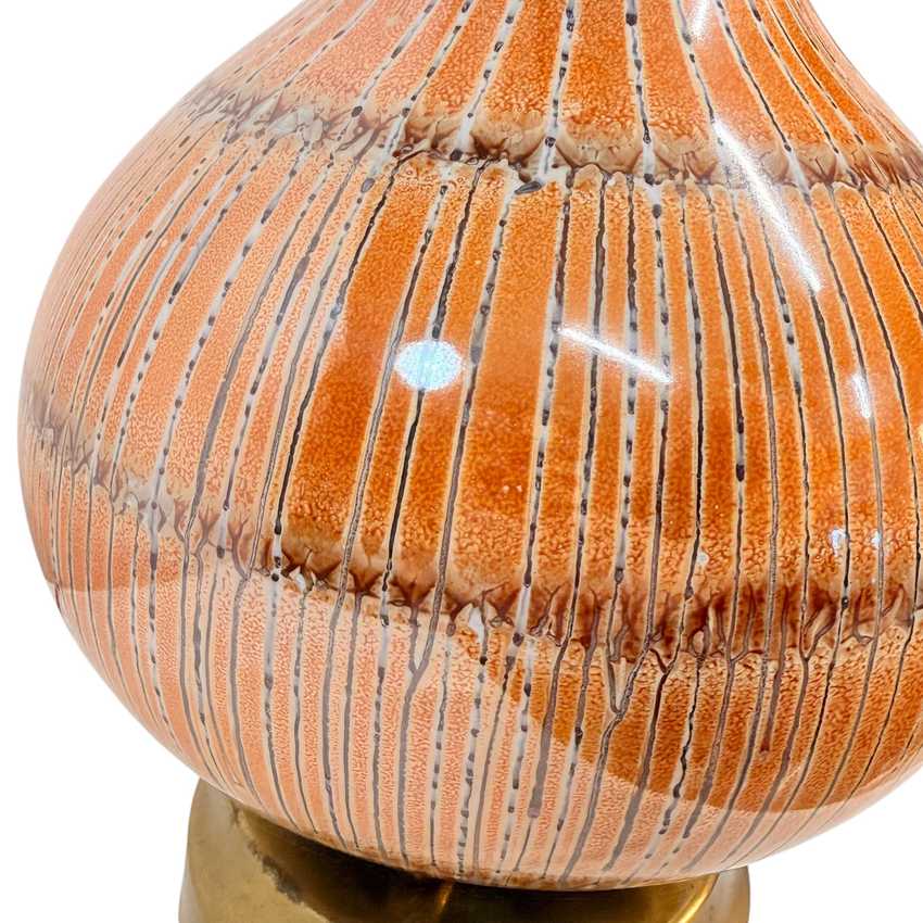 Vintage Orange Drip Glaze Table Lamp – Mid Century Ceramic Pottery Lamp – Brown White Glaze – 34.25”