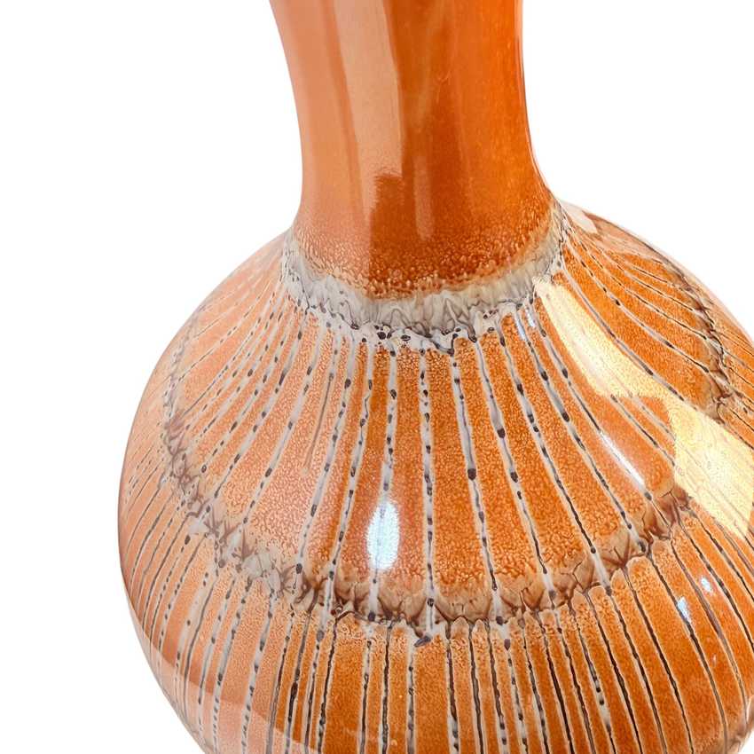 Vintage Orange Drip Glaze Table Lamp – Mid Century Ceramic Pottery Lamp – Brown White Glaze – 34.25”