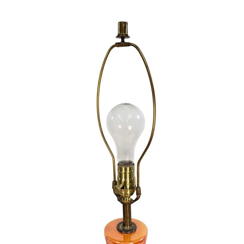 Vintage Orange Drip Glaze Table Lamp – Mid Century Ceramic Pottery Lamp – Brown White Glaze – 34.25”