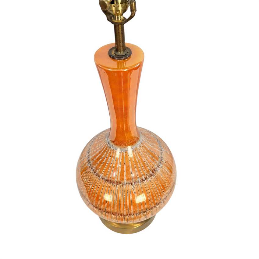 Vintage Orange Drip Glaze Table Lamp – Mid Century Ceramic Pottery Lamp – Brown White Glaze – 34.25”