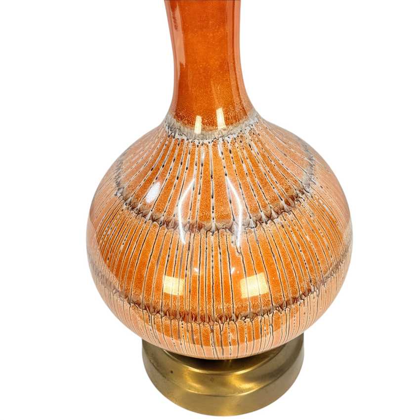 Vintage Orange Drip Glaze Table Lamp – Mid Century Ceramic Pottery Lamp – Brown White Glaze – 34.25”