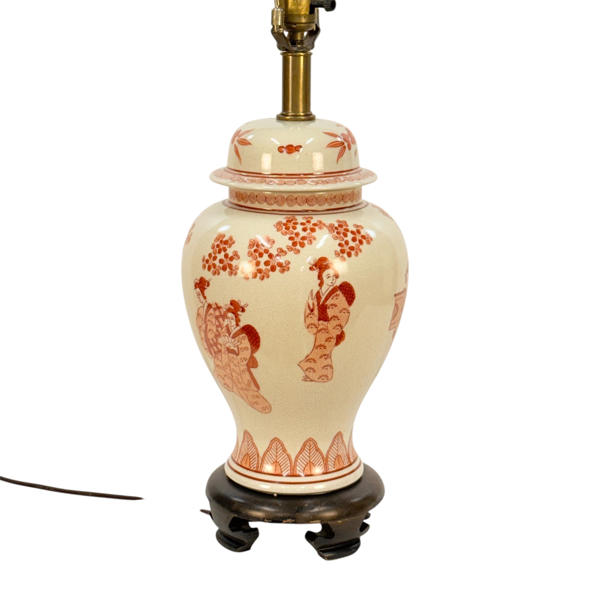 Vintage Hand Painted Kutani Style Ginger Jar Lamp, Decorated Table Lamp, Asian Chinoiserie Accent Lamp