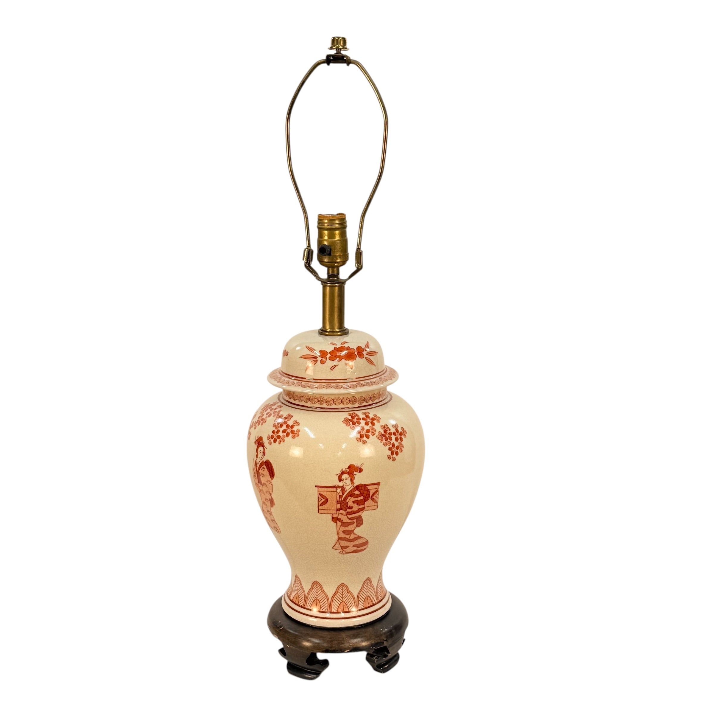 Vintage Hand Painted Kutani Style Ginger Jar Lamp, Decorated Table Lamp, Asian Chinoiserie Accent Lamp