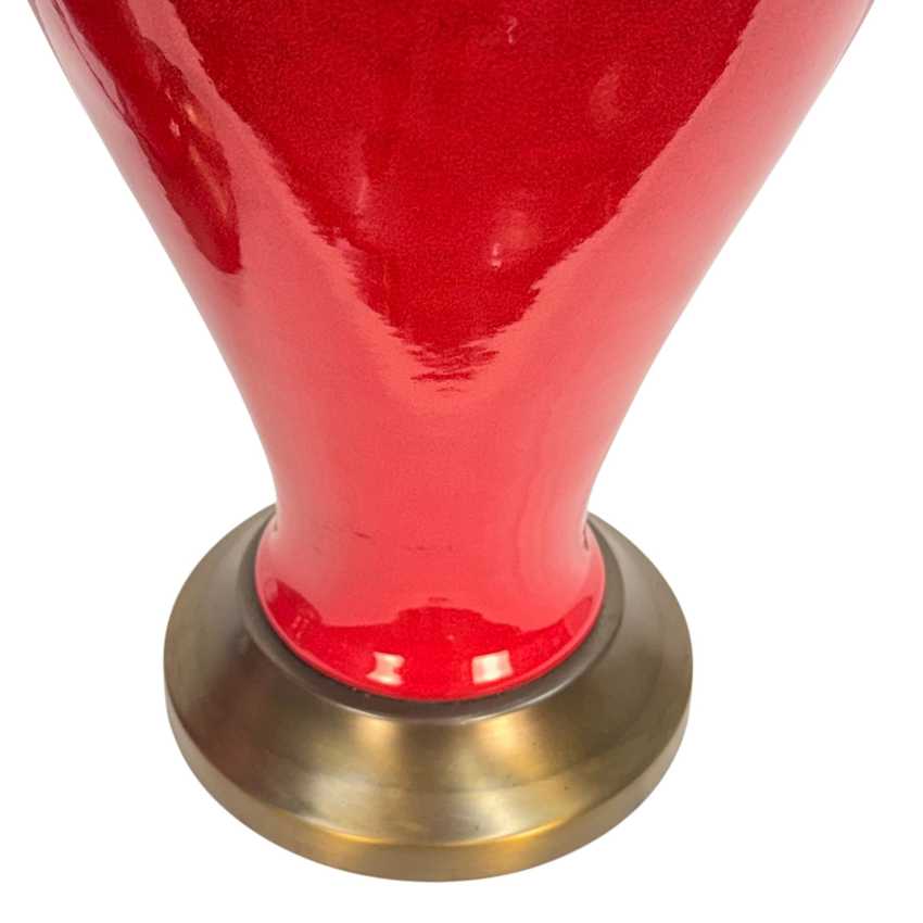Vintage Oxblood Red Ceramic Table Lamps Pair | 1960s Asian Style Ginger Jar Lamps | Large 30 Inch Matching Lamps