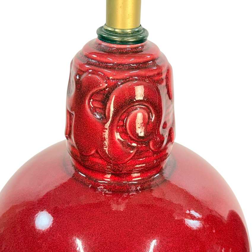 Vintage Oxblood Red Ceramic Table Lamps Pair | 1960s Asian Style Ginger Jar Lamps | Large 30 Inch Matching Lamps