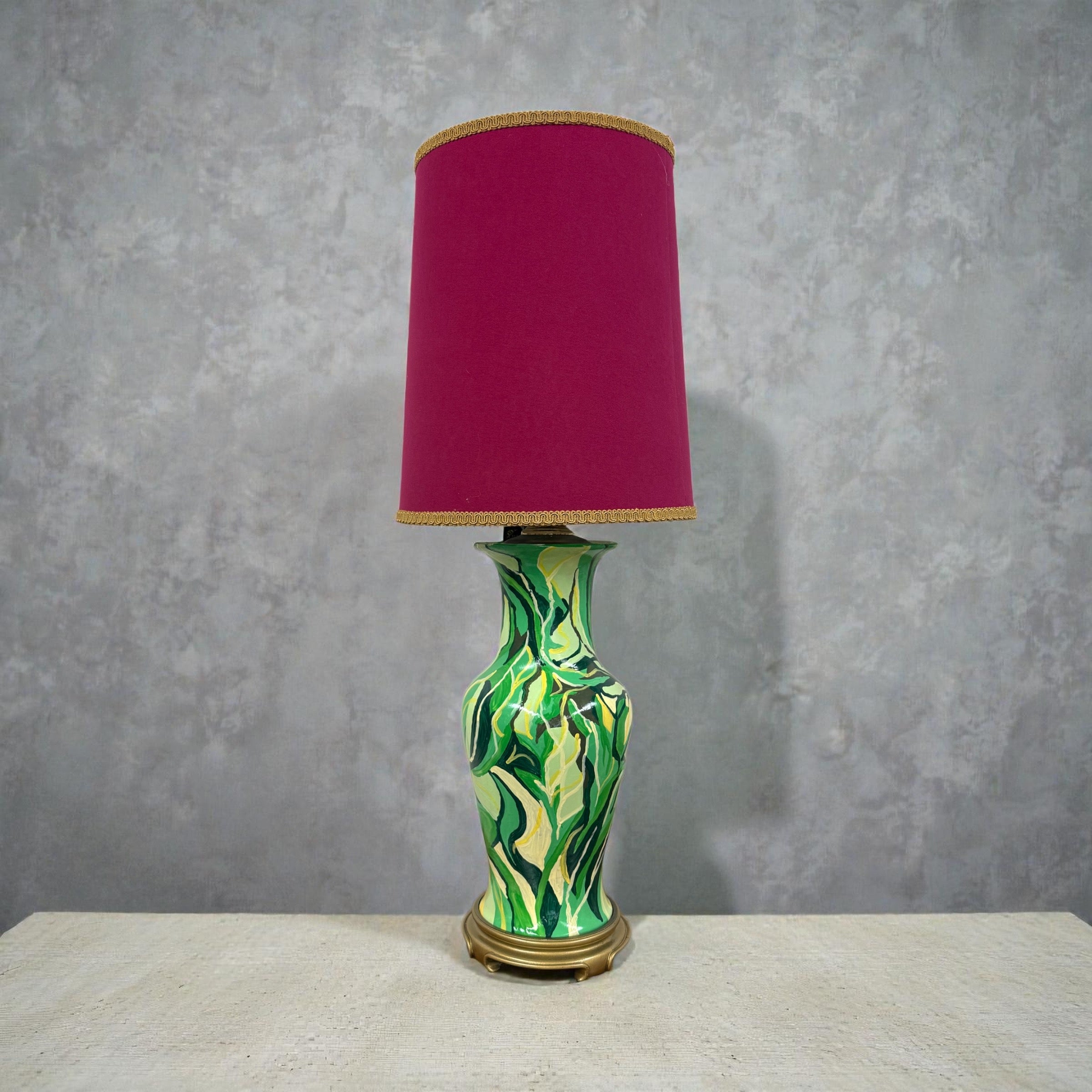 Green Swirl Painted Urn Lamp