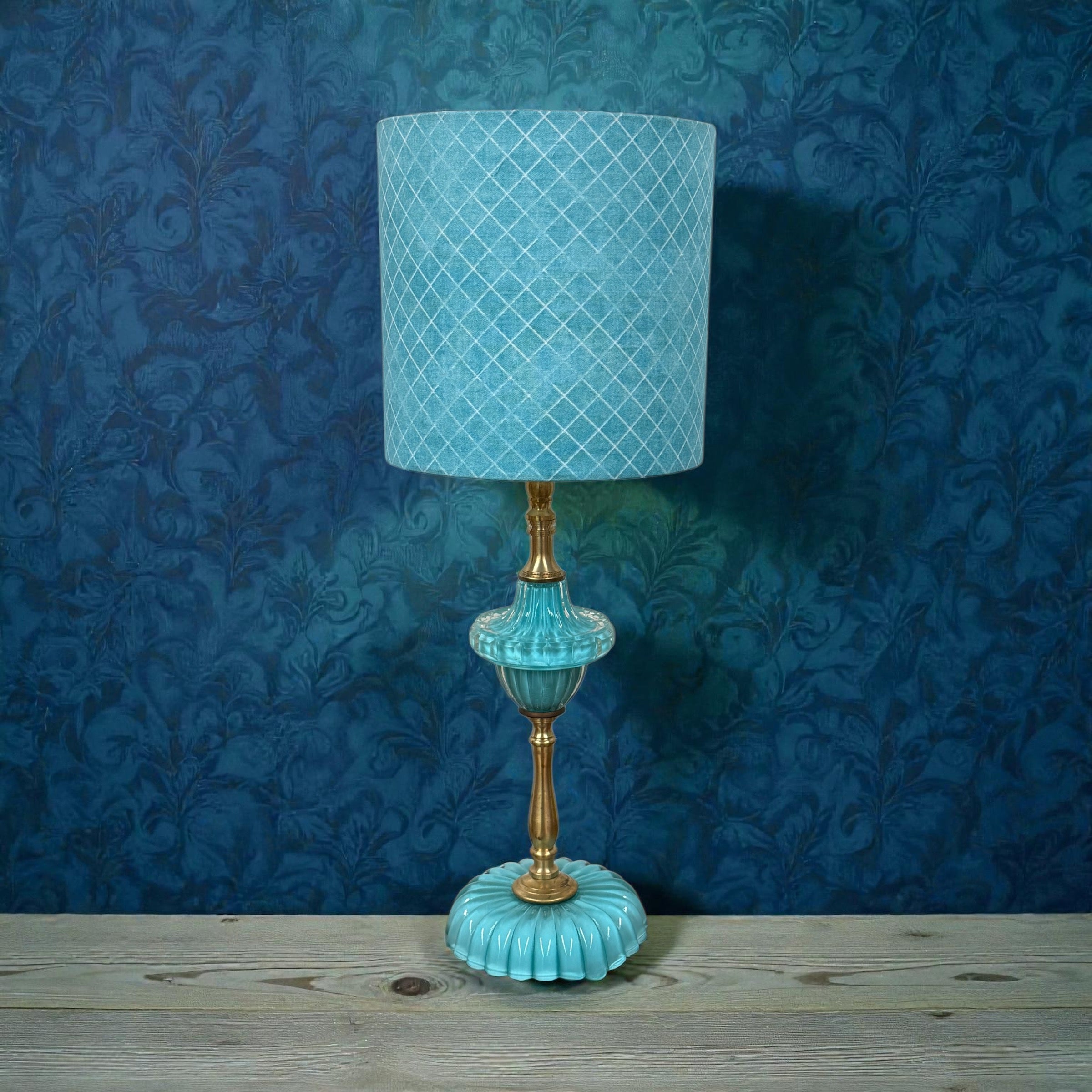Painted Turquoise Blue Glass Lamp