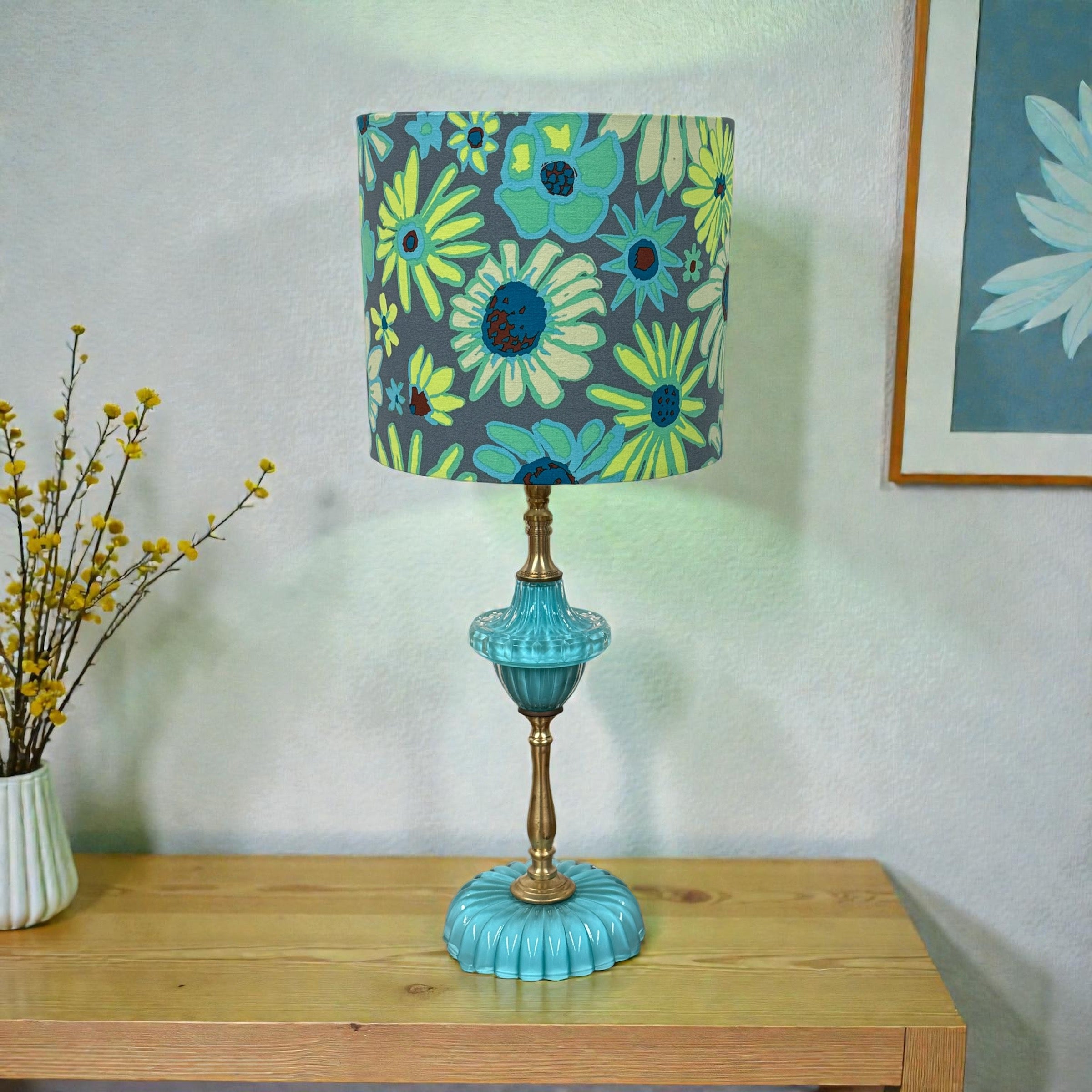 Painted Turquoise Blue Glass Lamp