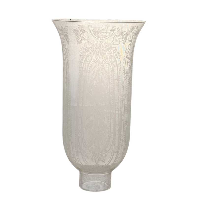 Pair Vintage Brass Crystal Boudoir Lamps with Etched Frosted Glass Chimneys