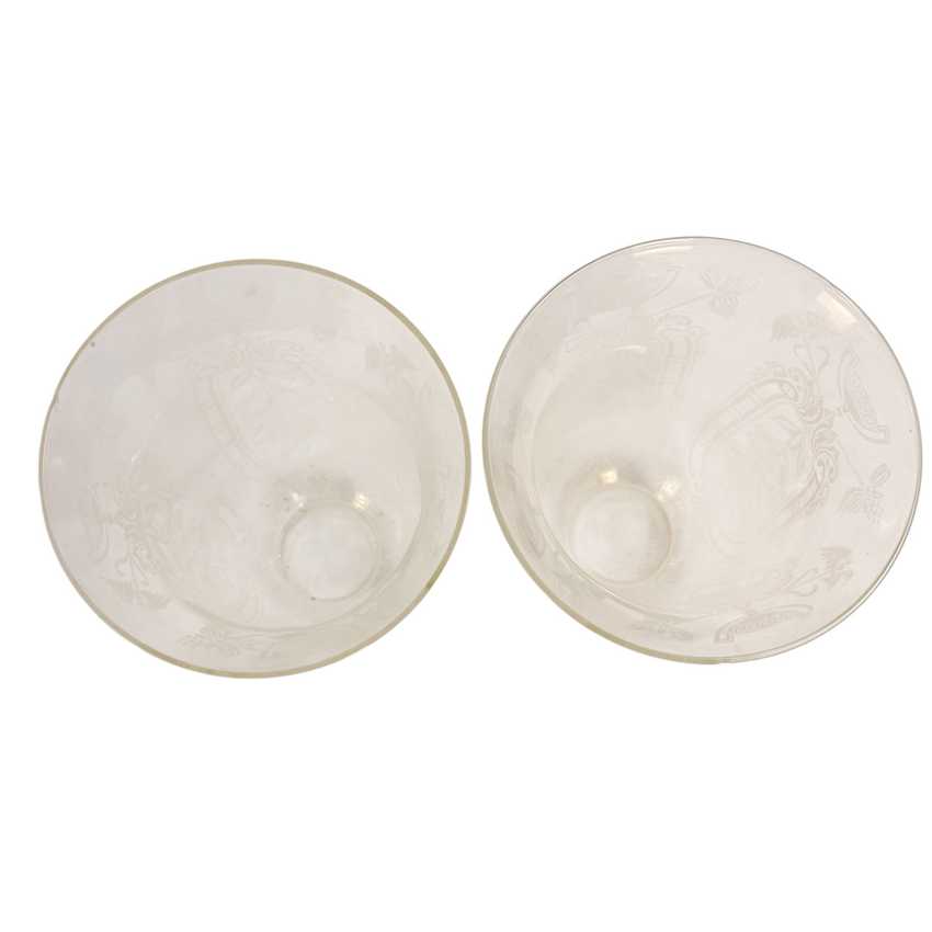 Pair Vintage Brass Crystal Boudoir Lamps with Etched Frosted Glass Chimneys