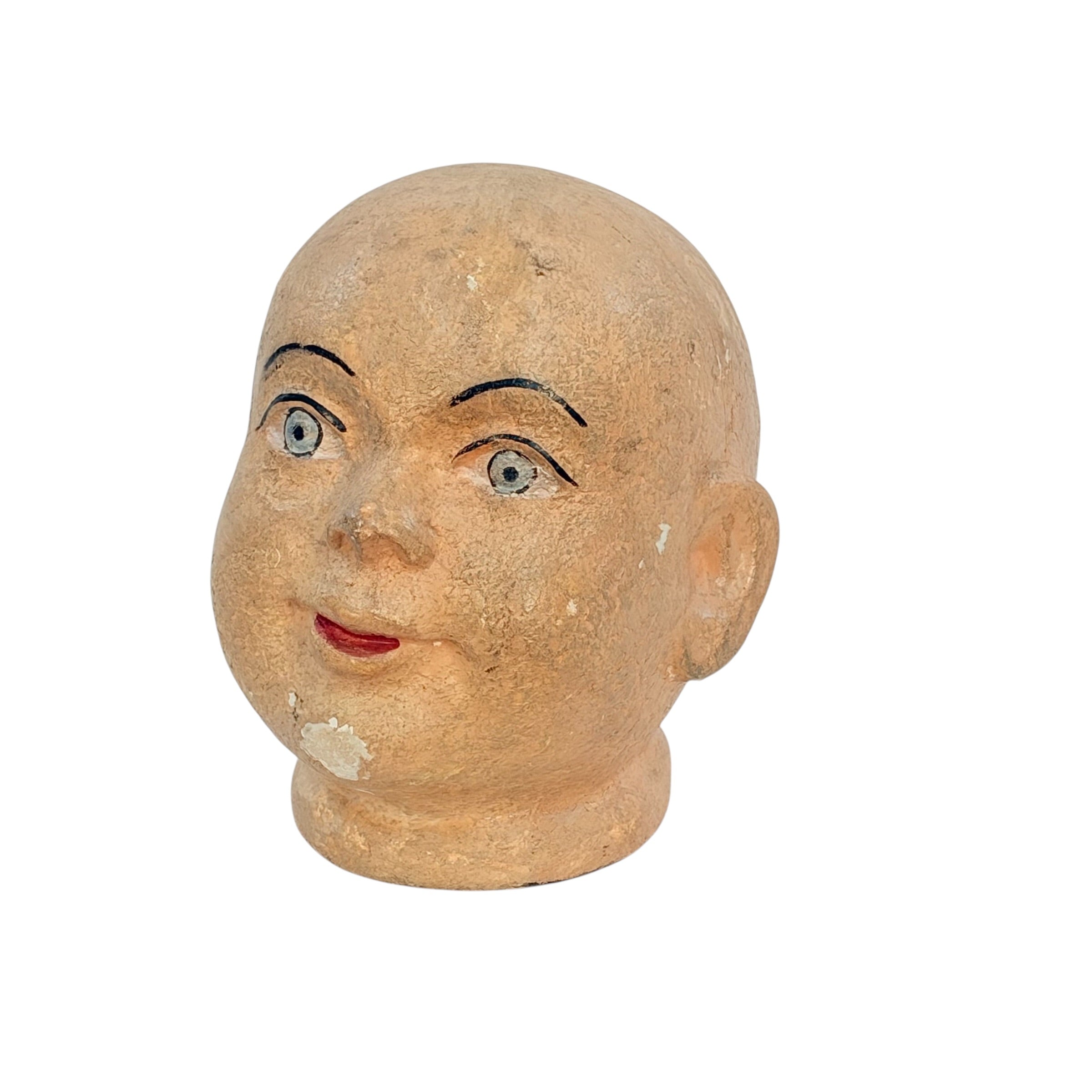 Vintage Papier Mâché Mannequin Head – Hand Painted Folk Art Display Head – Antique Style Hat Wig Form – Chippy Primitive Decor
