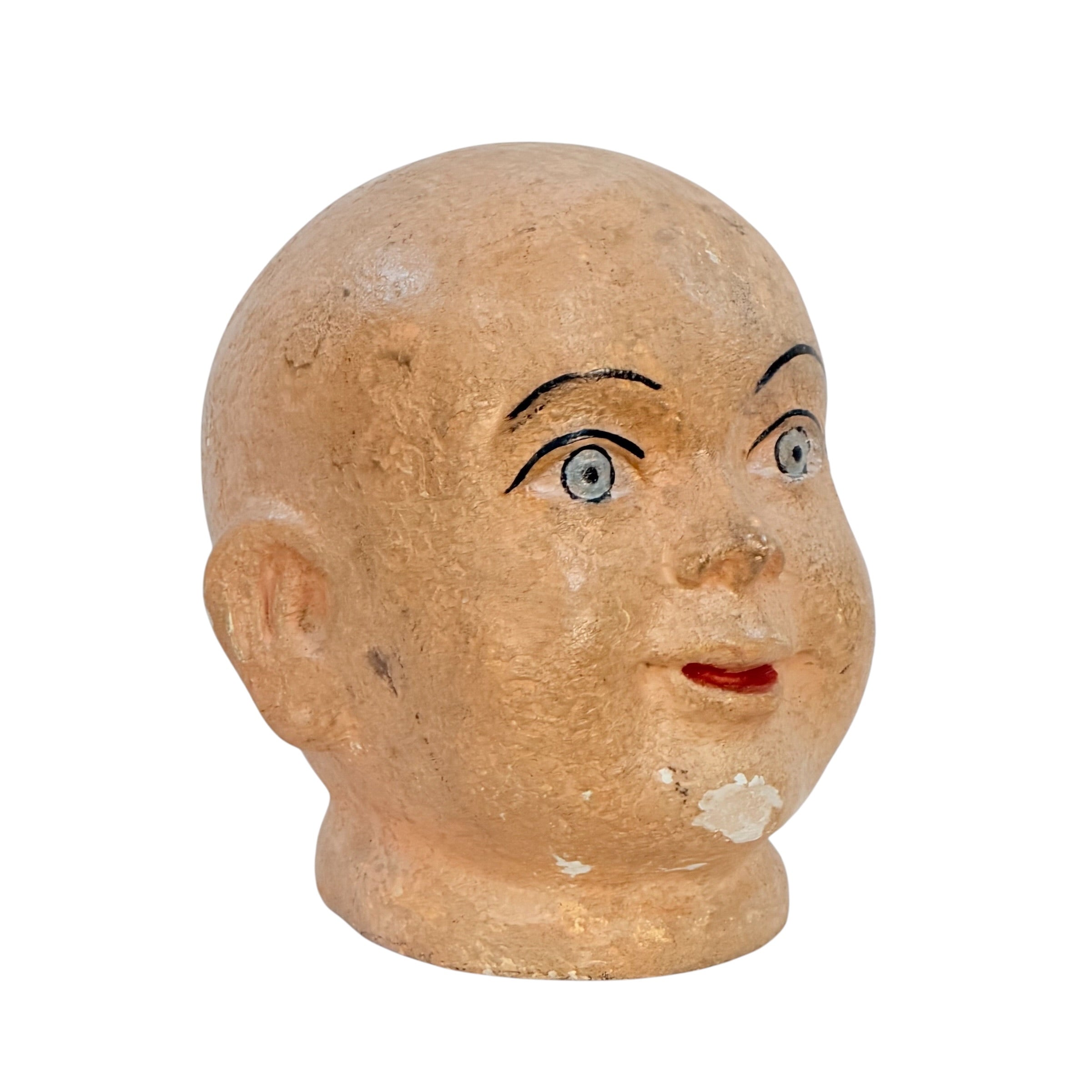 Vintage Papier Mâché Mannequin Head – Hand Painted Folk Art Display Head – Antique Style Hat Wig Form – Chippy Primitive Decor