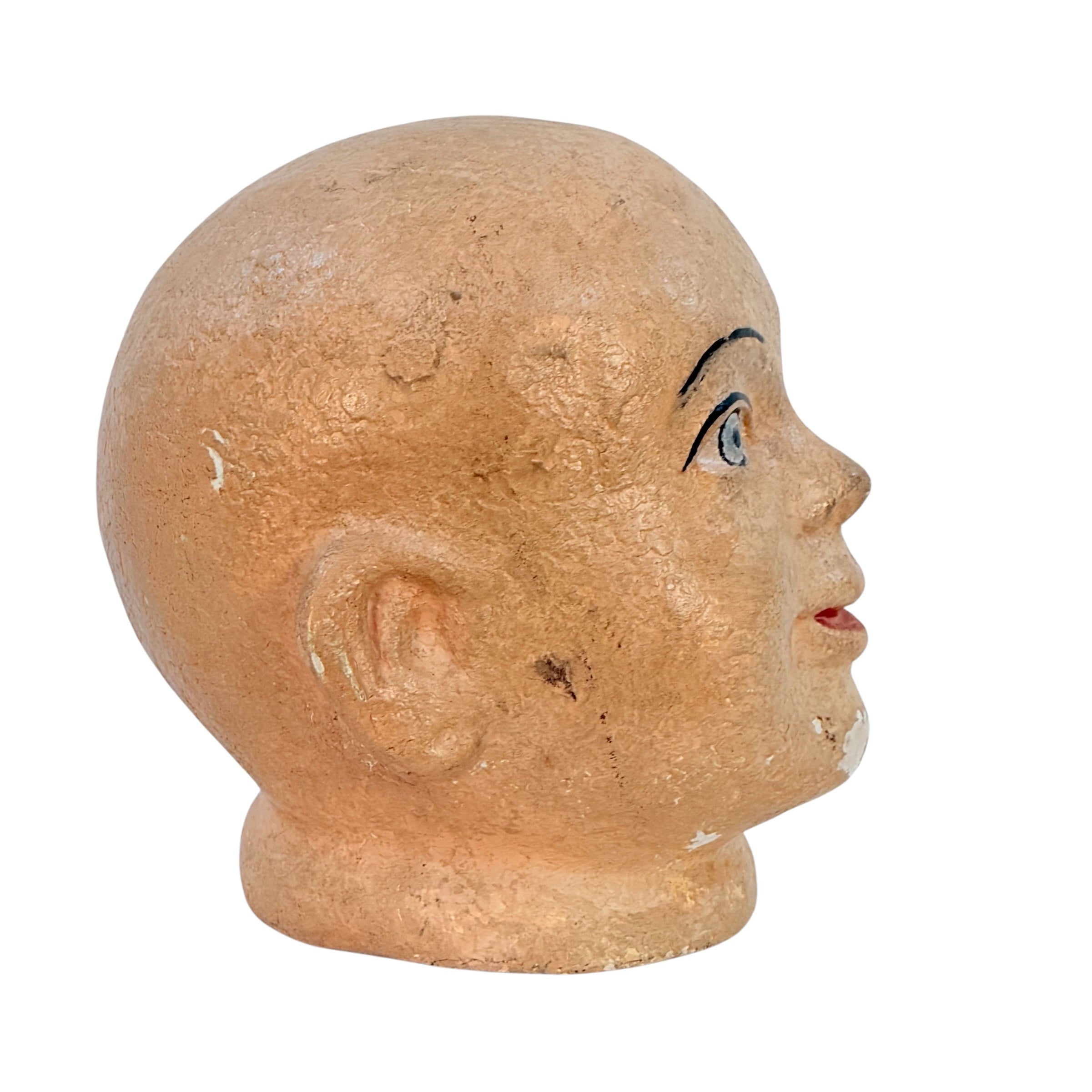 Vintage Papier Mâché Mannequin Head – Hand Painted Folk Art Display Head – Antique Style Hat Wig Form – Chippy Primitive Decor