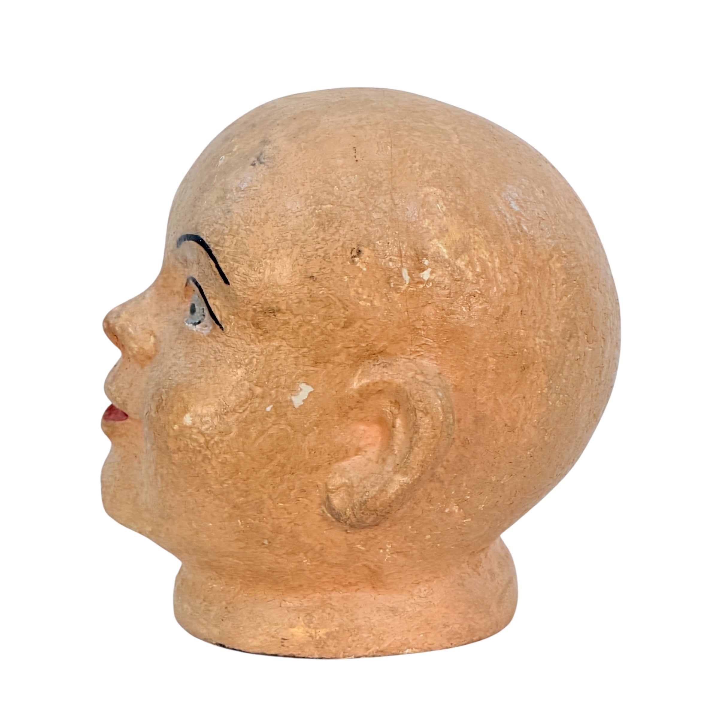Vintage Papier Mâché Mannequin Head – Hand Painted Folk Art Display Head – Antique Style Hat Wig Form – Chippy Primitive Decor
