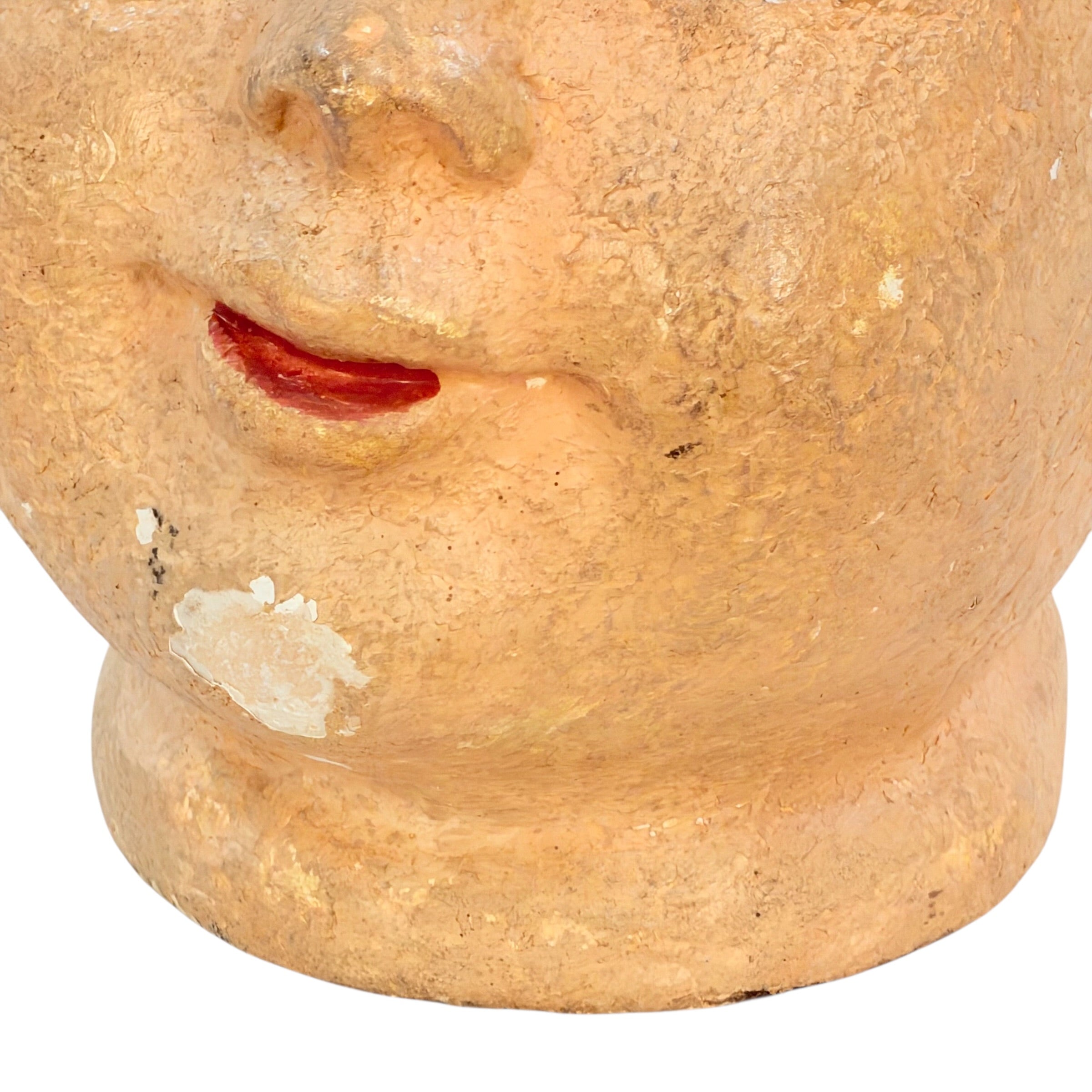 Vintage Papier Mâché Mannequin Head – Hand Painted Folk Art Display Head – Antique Style Hat Wig Form – Chippy Primitive Decor