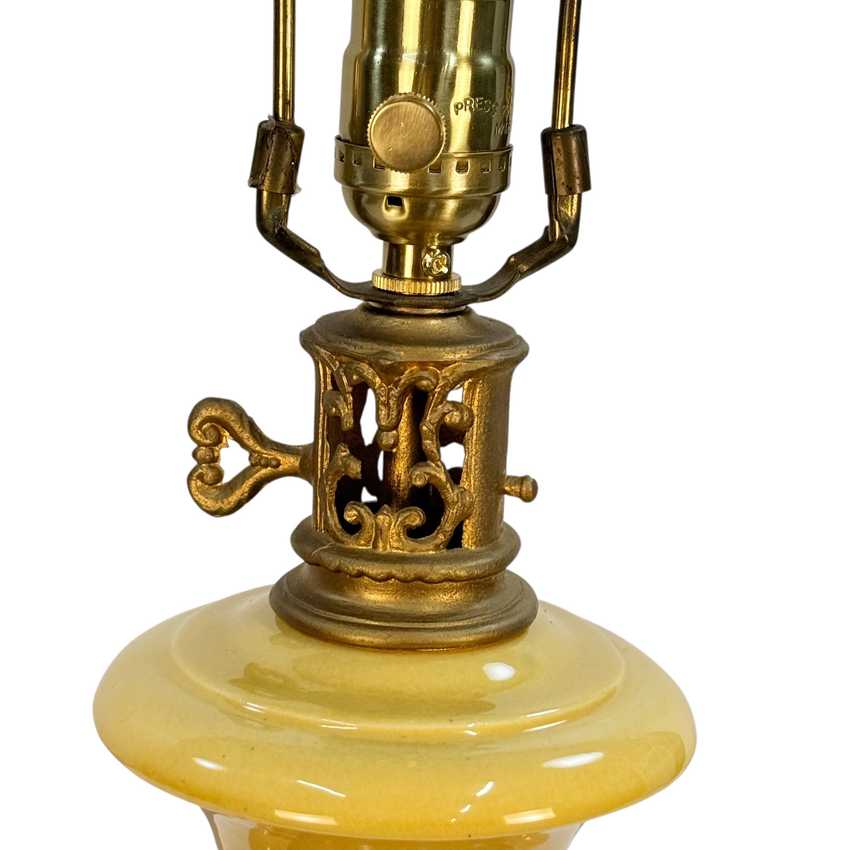 Vintage Mustard Yellow Ceramic Pelican Lamp with Brass Accents | 22.5" Table Lamp