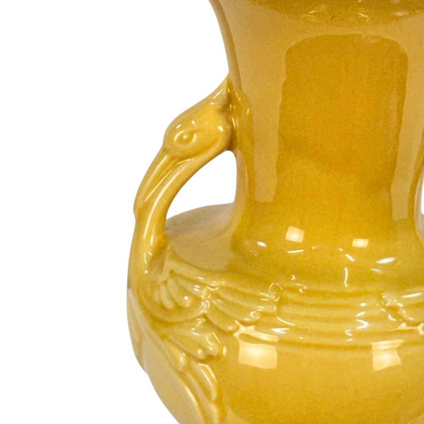 Vintage Mustard Yellow Ceramic Pelican Lamp with Brass Accents | 22.5" Table Lamp