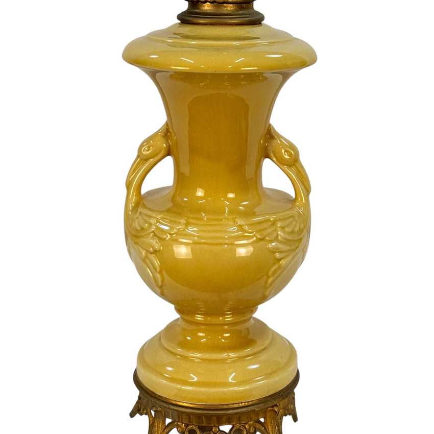 Vintage Mustard Yellow Ceramic Pelican Lamp with Brass Accents | 22.5" Table Lamp