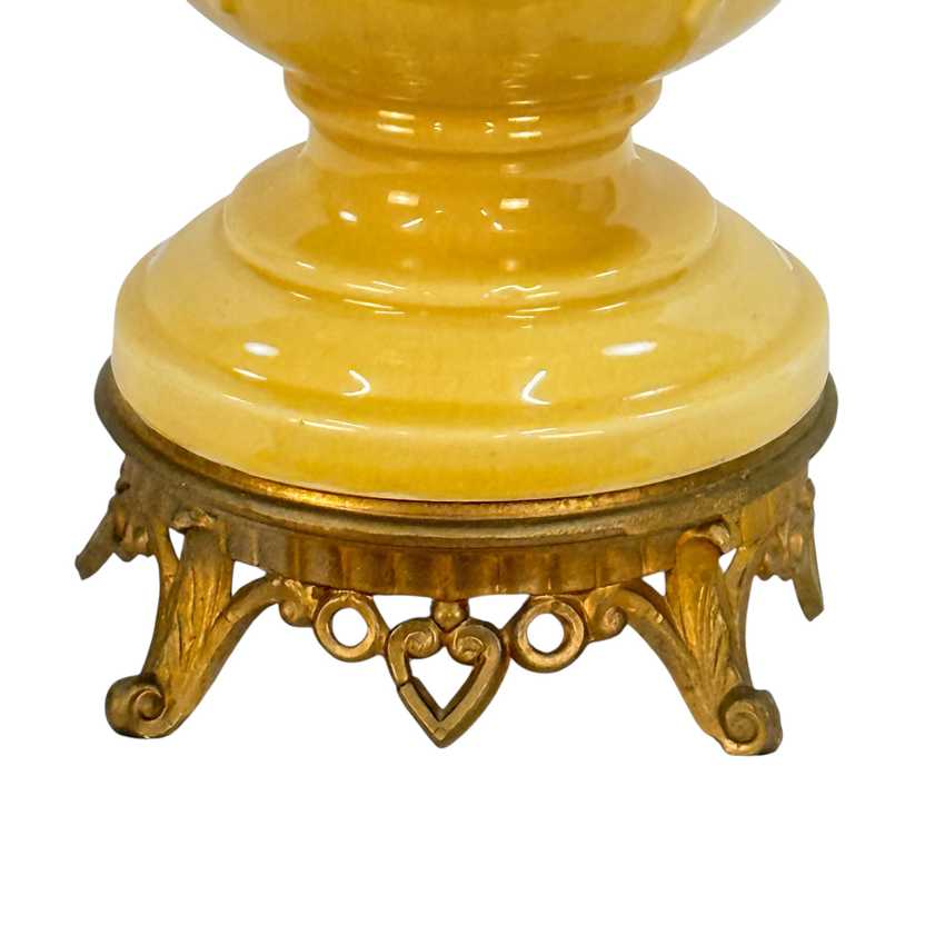 Vintage Mustard Yellow Ceramic Pelican Lamp with Brass Accents | 22.5" Table Lamp