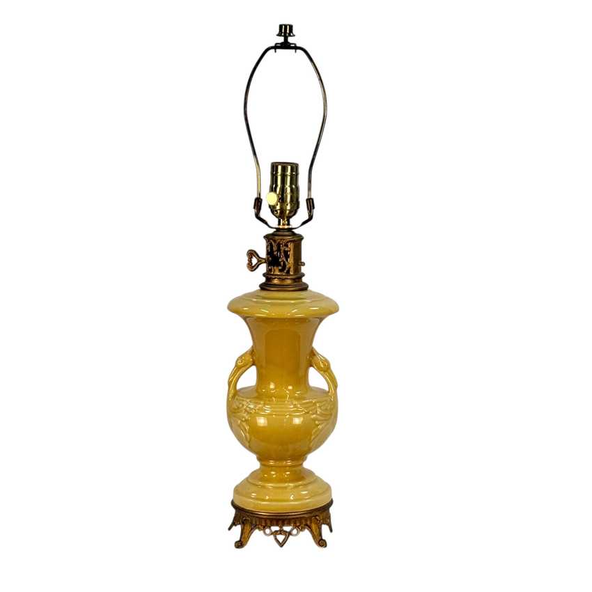 Vintage Mustard Yellow Ceramic Pelican Lamp with Brass Accents | 22.5" Table Lamp